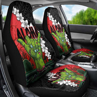 Hawaiian Halloween Car Seat Cover Horror Shaka Hand with Plumeria and Polynesian Tattoo Blood Color LT03 - Polynesian Pride