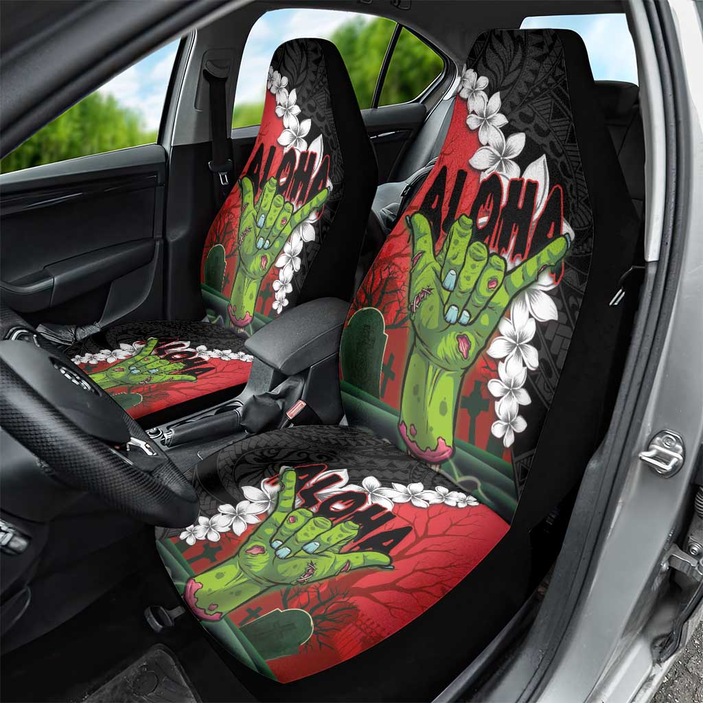 Hawaiian Halloween Car Seat Cover Horror Shaka Hand with Plumeria and Polynesian Tattoo Blood Color LT03 - Polynesian Pride