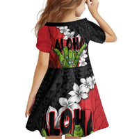 Hawaiian Halloween Family Matching Short Sleeve Bodycon Dress and Hawaiian Shirt Horror Shaka Hand with Plumeria and Polynesian Tattoo Blood Color LT03 - Polynesian Pride