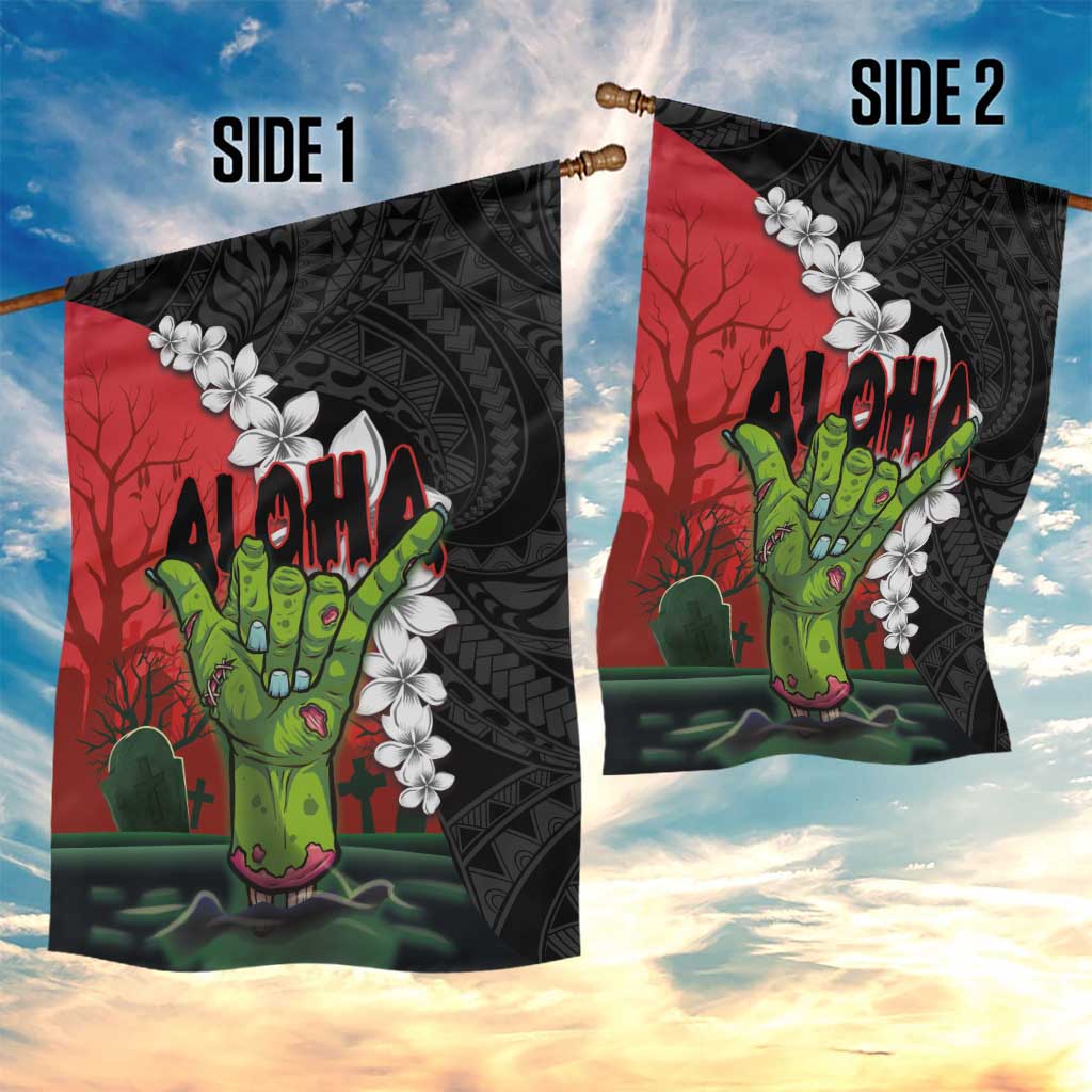 Hawaiian Halloween Garden Flag Horror Shaka Hand with Plumeria and Polynesian Tattoo Blood Color LT03 - Polynesian Pride