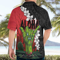 Hawaiian Halloween Hawaiian Shirt Horror Shaka Hand with Plumeria and Polynesian Tattoo Blood Color LT03 - Polynesian Pride