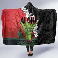 Hawaiian Halloween Hooded Blanket Horror Shaka Hand with Plumeria and Polynesian Tattoo Blood Color LT03 One Size Red - Polynesian Pride
