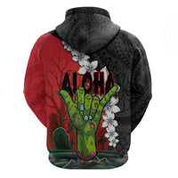 Hawaiian Halloween Hoodie Horror Shaka Hand with Plumeria and Polynesian Tattoo Blood Color LT03 - Polynesian Pride