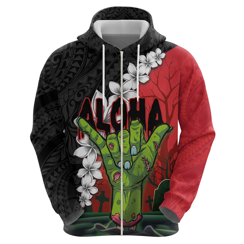 Hawaiian Halloween Hoodie Horror Shaka Hand with Plumeria and Polynesian Tattoo Blood Color LT03 - Polynesian Pride