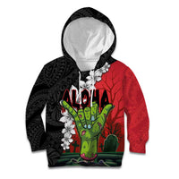 Hawaiian Halloween Kid Hoodie Horror Shaka Hand with Plumeria and Polynesian Tattoo Blood Color LT03 Hoodie Red - Polynesian Pride