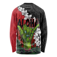Hawaiian Halloween Long Sleeve Shirt Horror Shaka Hand with Plumeria and Polynesian Tattoo Blood Color LT03 - Polynesian Pride