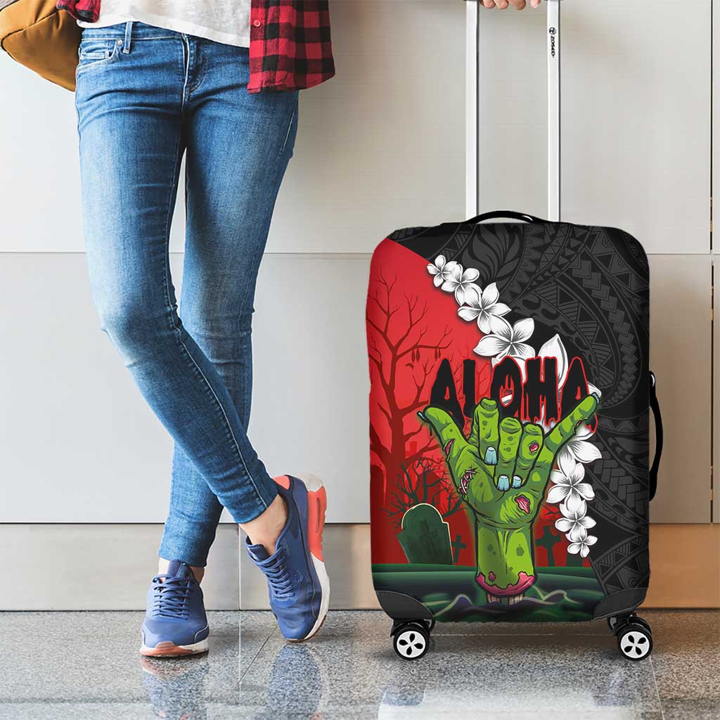 Hawaiian Halloween Luggage Cover Horror Shaka Hand with Plumeria and Polynesian Tattoo Blood Color LT03 - Polynesian Pride