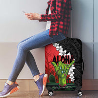 Hawaiian Halloween Luggage Cover Horror Shaka Hand with Plumeria and Polynesian Tattoo Blood Color LT03 - Polynesian Pride