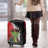 Hawaiian Halloween Luggage Cover Horror Shaka Hand with Plumeria and Polynesian Tattoo Blood Color LT03 - Polynesian Pride