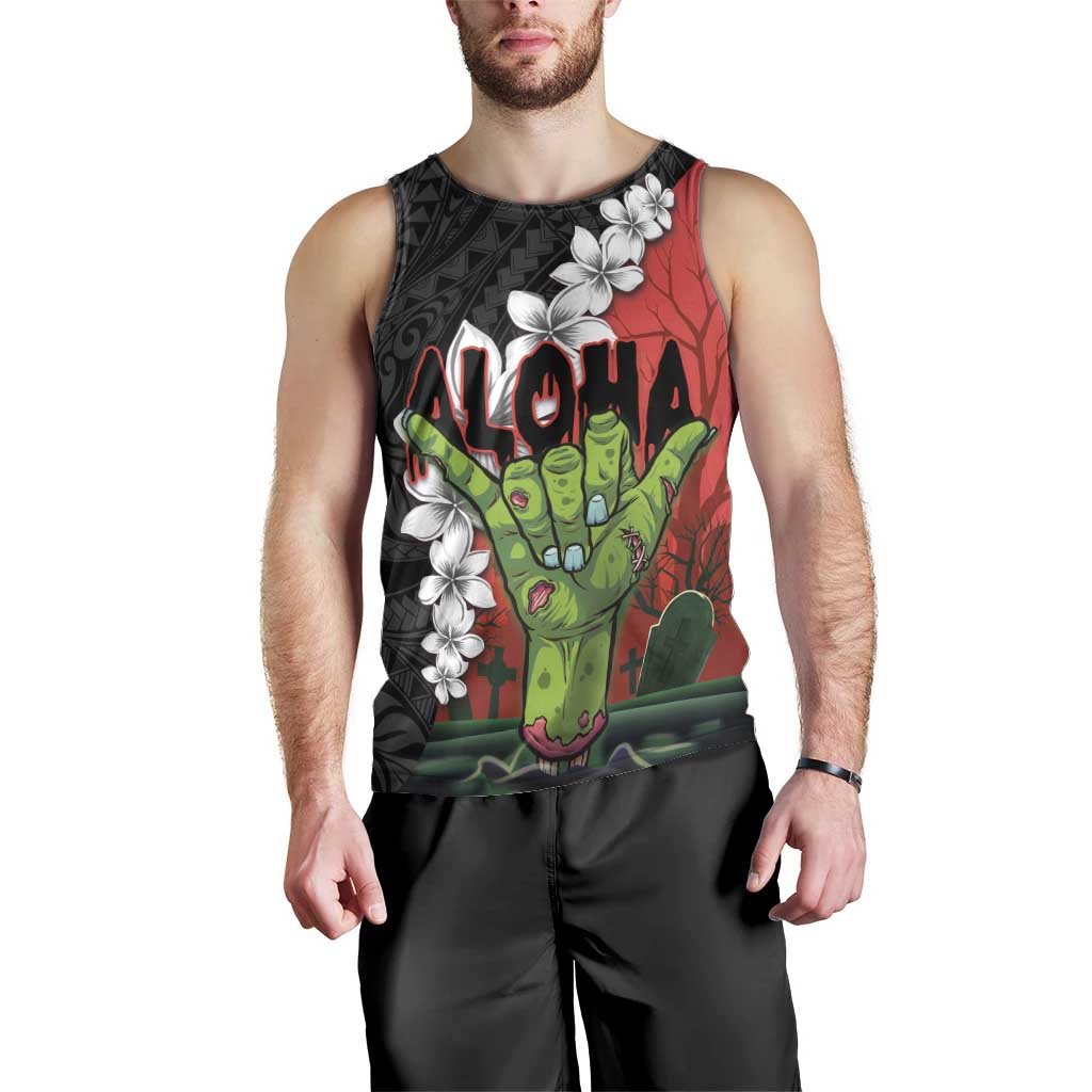 Hawaiian Halloween Men Tank Top Horror Shaka Hand with Plumeria and Polynesian Tattoo Blood Color LT03 - Polynesian Pride