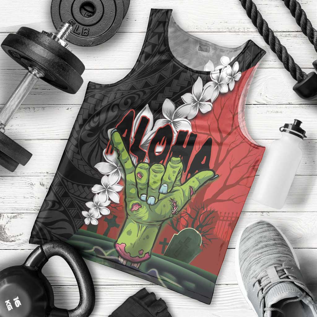 Hawaiian Halloween Men Tank Top Horror Shaka Hand with Plumeria and Polynesian Tattoo Blood Color LT03 - Polynesian Pride