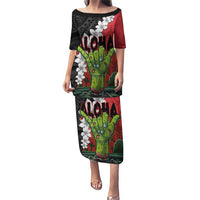 Hawaiian Halloween Puletasi Horror Shaka Hand with Plumeria and Polynesian Tattoo Blood Color LT03 Long Dress Red - Polynesian Pride