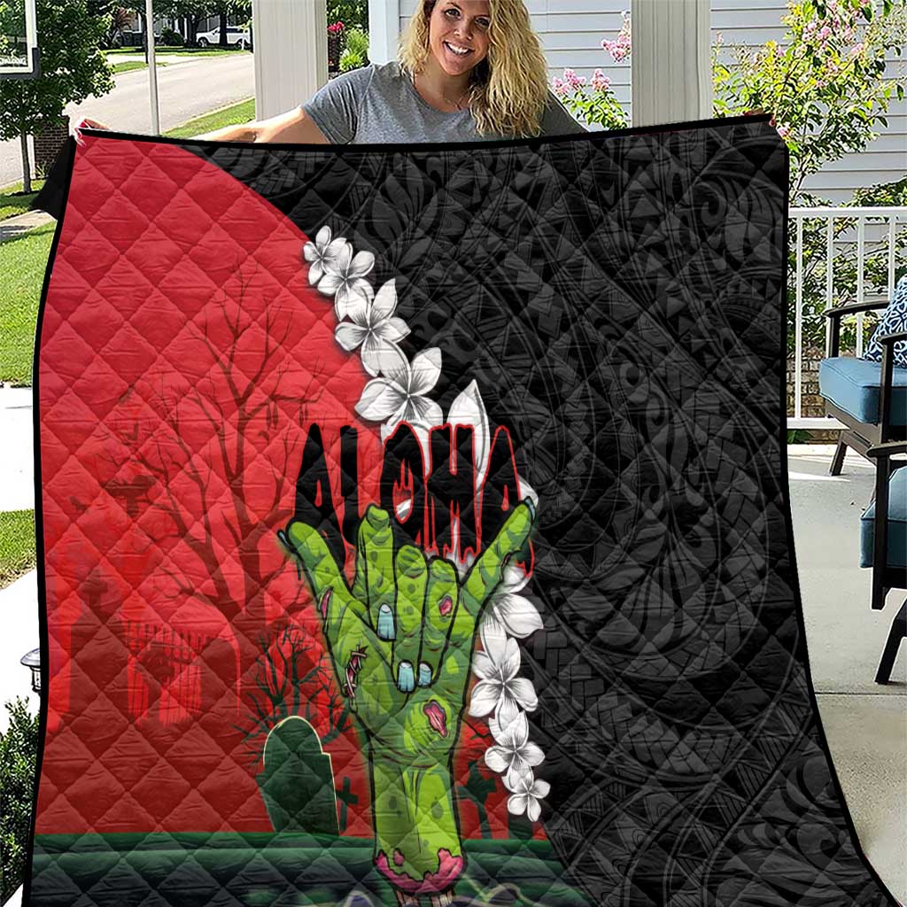 Hawaiian Halloween Quilt Horror Shaka Hand with Plumeria and Polynesian Tattoo Blood Color LT03 Red - Polynesian Pride
