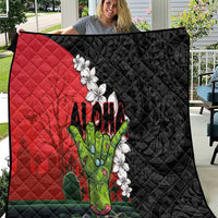 Hawaiian Halloween Quilt Horror Shaka Hand with Plumeria and Polynesian Tattoo Blood Color LT03 Red - Polynesian Pride