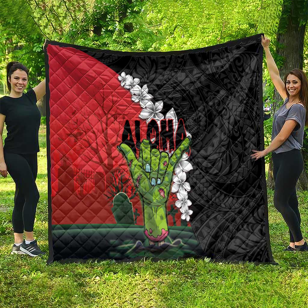 Hawaiian Halloween Quilt Horror Shaka Hand with Plumeria and Polynesian Tattoo Blood Color LT03 - Polynesian Pride