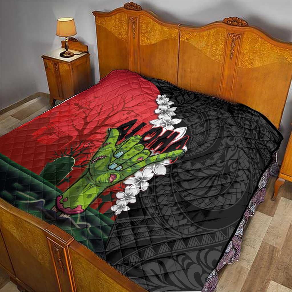 Hawaiian Halloween Quilt Horror Shaka Hand with Plumeria and Polynesian Tattoo Blood Color LT03 - Polynesian Pride