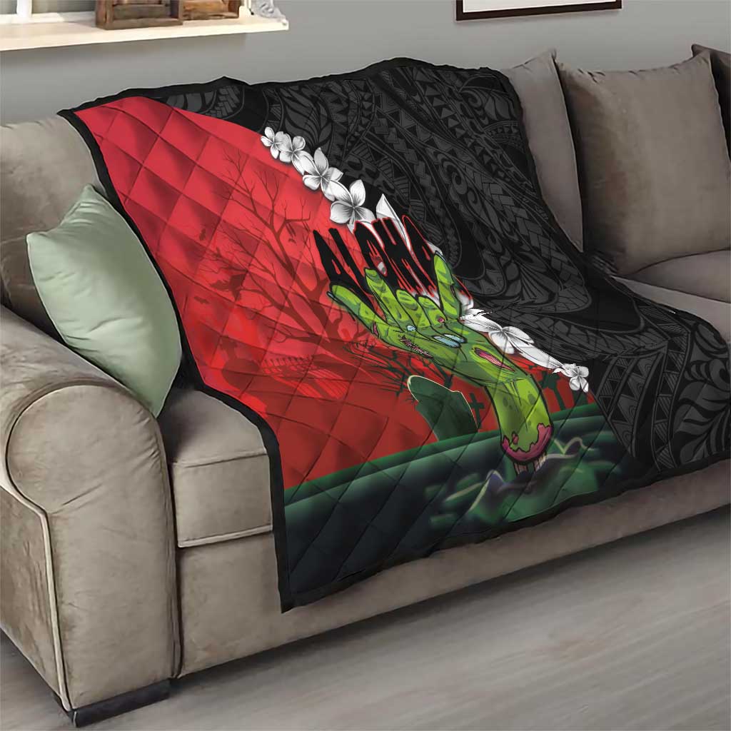 Hawaiian Halloween Quilt Horror Shaka Hand with Plumeria and Polynesian Tattoo Blood Color LT03 - Polynesian Pride