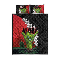 Hawaiian Halloween Quilt Bed Set Horror Shaka Hand with Plumeria and Polynesian Tattoo Blood Color LT03 - Polynesian Pride