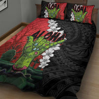 Hawaiian Halloween Quilt Bed Set Horror Shaka Hand with Plumeria and Polynesian Tattoo Blood Color LT03 - Polynesian Pride
