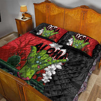 Hawaiian Halloween Quilt Bed Set Horror Shaka Hand with Plumeria and Polynesian Tattoo Blood Color LT03 - Polynesian Pride