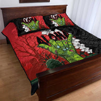 Hawaiian Halloween Quilt Bed Set Horror Shaka Hand with Plumeria and Polynesian Tattoo Blood Color LT03 - Polynesian Pride