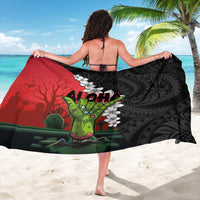 Hawaiian Halloween Sarong Horror Shaka Hand with Plumeria and Polynesian Tattoo Blood Color LT03 - Polynesian Pride