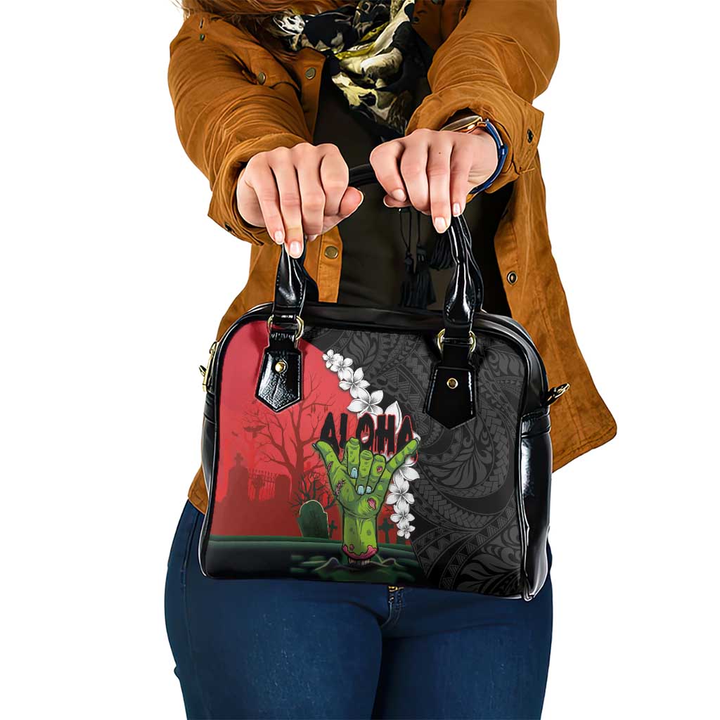Hawaiian Halloween Shoulder Handbag Horror Shaka Hand with Plumeria and Polynesian Tattoo Blood Color LT03 One Size Red - Polynesian Pride
