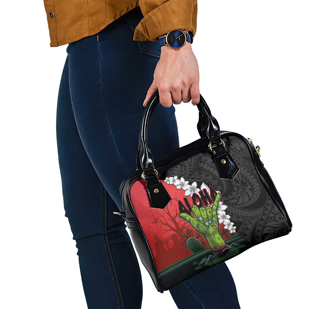 Hawaiian Halloween Shoulder Handbag Horror Shaka Hand with Plumeria and Polynesian Tattoo Blood Color LT03 - Polynesian Pride