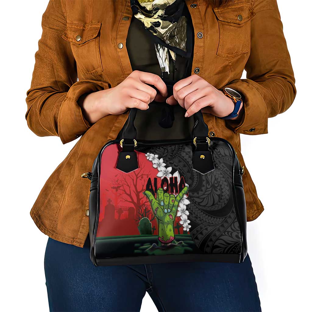 Hawaiian Halloween Shoulder Handbag Horror Shaka Hand with Plumeria and Polynesian Tattoo Blood Color LT03 - Polynesian Pride