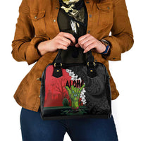 Hawaiian Halloween Shoulder Handbag Horror Shaka Hand with Plumeria and Polynesian Tattoo Blood Color LT03 - Polynesian Pride