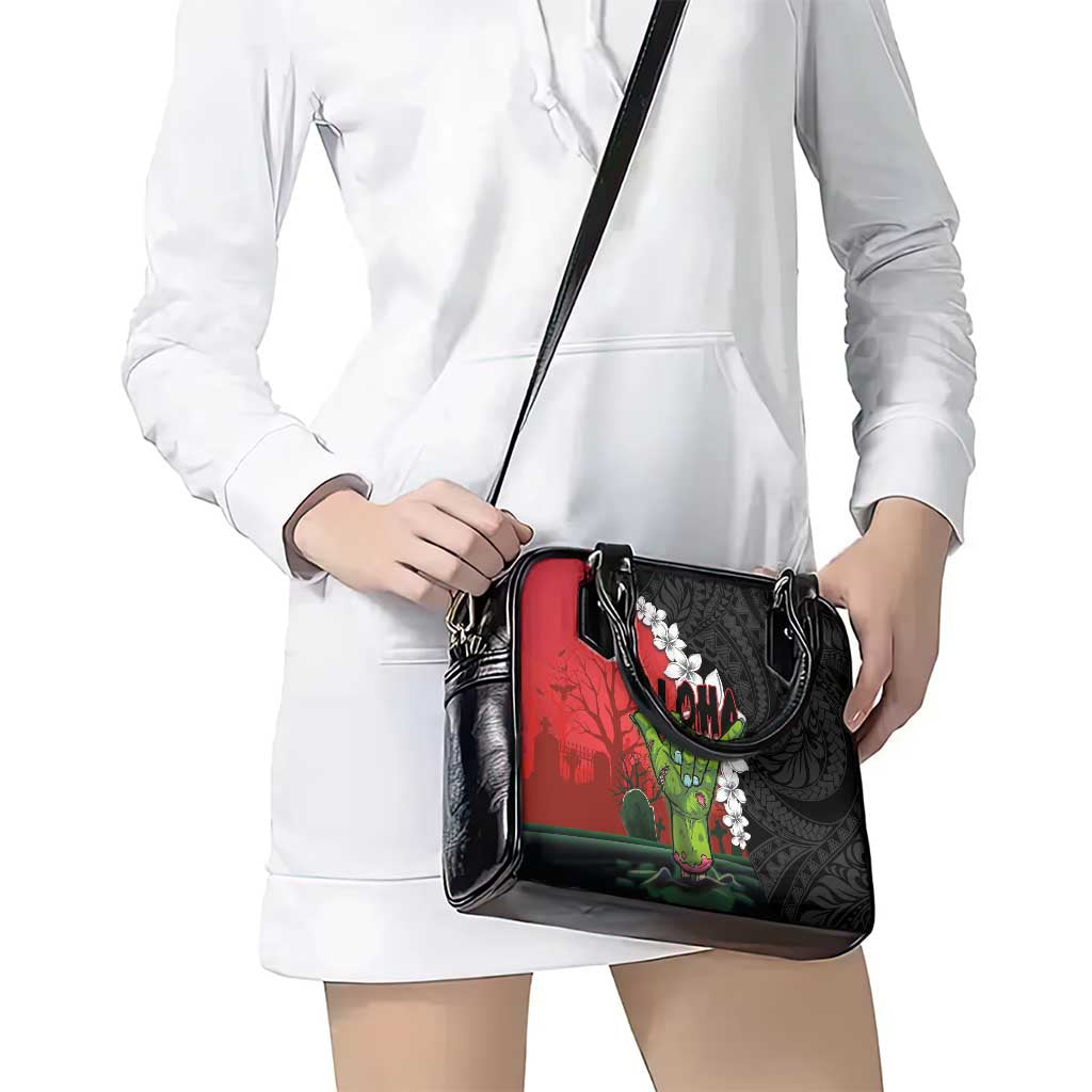 Hawaiian Halloween Shoulder Handbag Horror Shaka Hand with Plumeria and Polynesian Tattoo Blood Color LT03 - Polynesian Pride