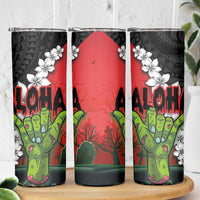 Hawaiian Halloween Skinny Tumbler Horror Shaka Hand with Plumeria and Polynesian Tattoo Blood Color LT03 - Polynesian Pride