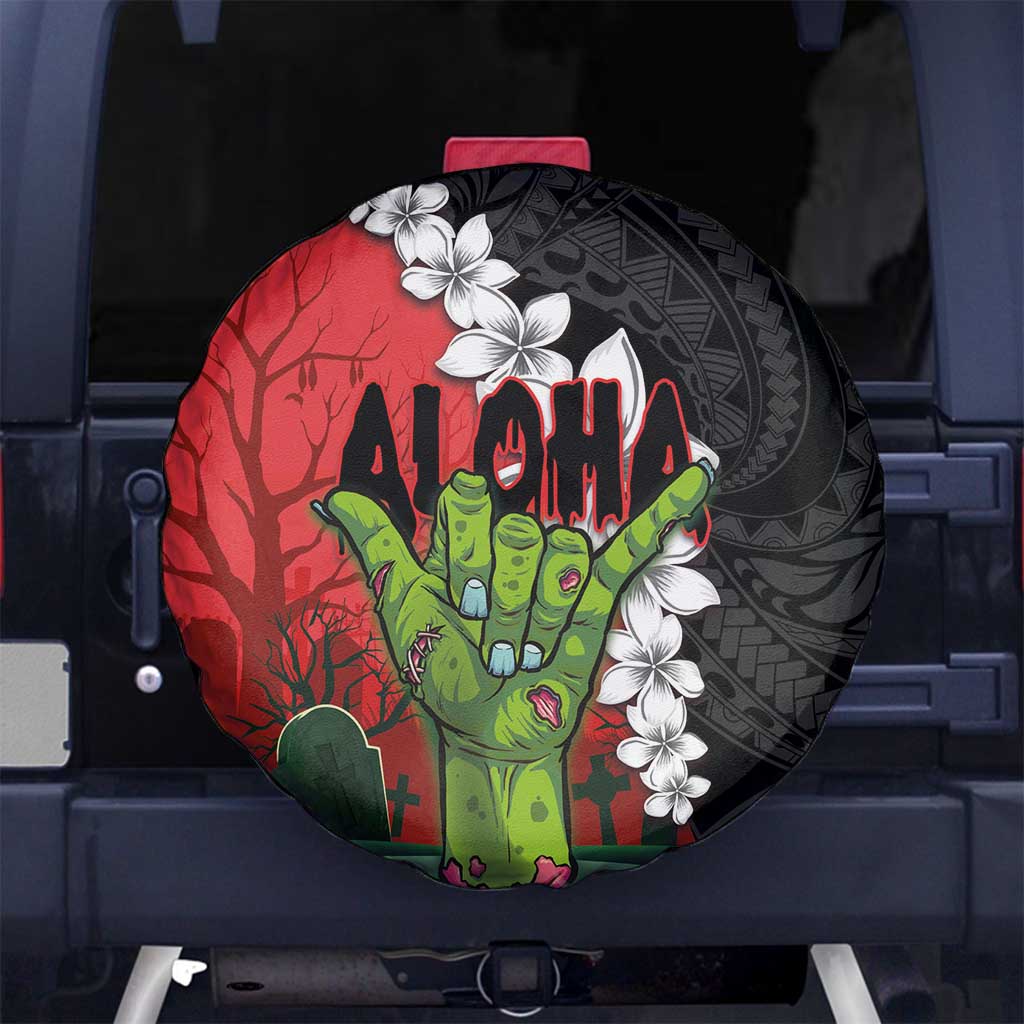 Hawaiian Halloween Spare Tire Cover Horror Shaka Hand with Plumeria and Polynesian Tattoo Blood Color LT03 - Polynesian Pride