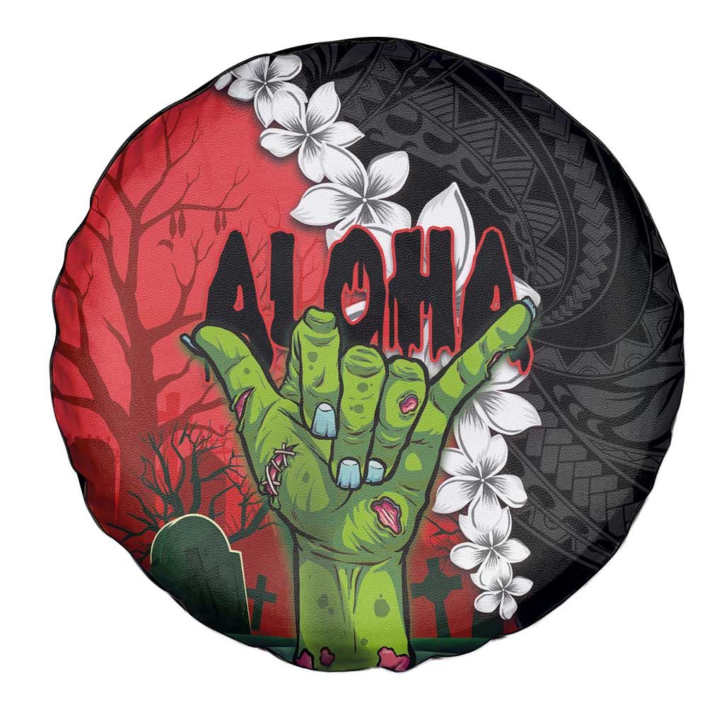 Hawaiian Halloween Spare Tire Cover Horror Shaka Hand with Plumeria and Polynesian Tattoo Blood Color LT03 - Polynesian Pride