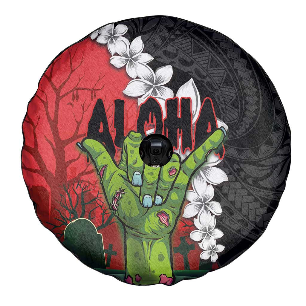 Hawaiian Halloween Spare Tire Cover Horror Shaka Hand with Plumeria and Polynesian Tattoo Blood Color LT03 - Polynesian Pride