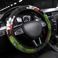 Hawaiian Halloween Steering Wheel Cover Horror Shaka Hand with Plumeria and Polynesian Tattoo Blood Color LT03 Universal Fit Red - Polynesian Pride