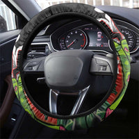 Hawaiian Halloween Steering Wheel Cover Horror Shaka Hand with Plumeria and Polynesian Tattoo Blood Color LT03 - Polynesian Pride