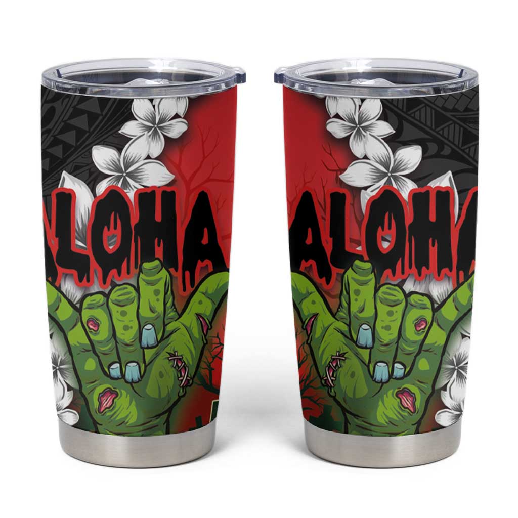 Hawaiian Halloween Tumbler Cup Horror Shaka Hand with Plumeria and Polynesian Tattoo Blood Color LT03 Red - Polynesian Pride