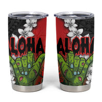 Hawaiian Halloween Tumbler Cup Horror Shaka Hand with Plumeria and Polynesian Tattoo Blood Color LT03 Red - Polynesian Pride