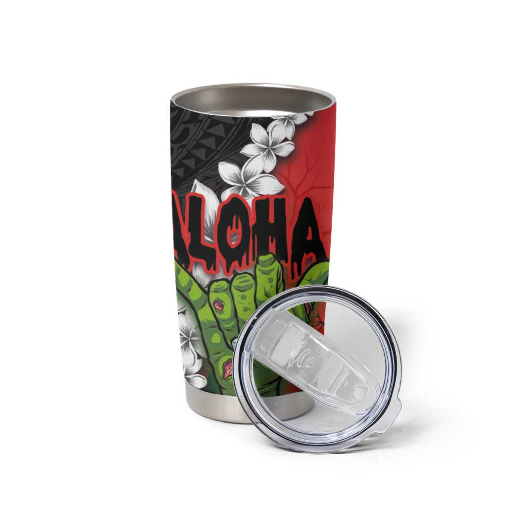 Hawaiian Halloween Tumbler Cup Horror Shaka Hand with Plumeria and Polynesian Tattoo Blood Color LT03 - Polynesian Pride