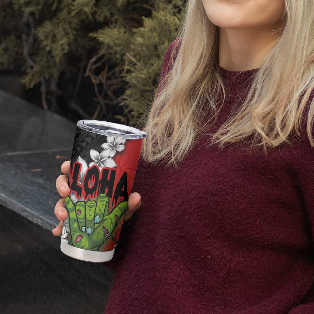 Hawaiian Halloween Tumbler Cup Horror Shaka Hand with Plumeria and Polynesian Tattoo Blood Color LT03 - Polynesian Pride