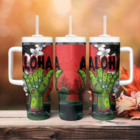 Hawaiian Halloween Tumbler With Handle Horror Shaka Hand with Plumeria and Polynesian Tattoo Blood Color LT03 - Polynesian Pride