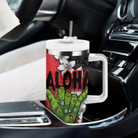 Hawaiian Halloween Tumbler With Handle Horror Shaka Hand with Plumeria and Polynesian Tattoo Blood Color LT03 - Polynesian Pride