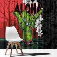 Hawaiian Halloween Window Curtain Horror Shaka Hand with Plumeria and Polynesian Tattoo Blood Color LT03 - Polynesian Pride
