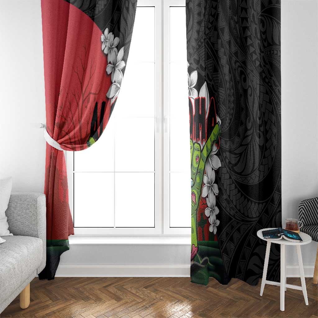 Hawaiian Halloween Window Curtain Horror Shaka Hand with Plumeria and Polynesian Tattoo Blood Color LT03 - Polynesian Pride