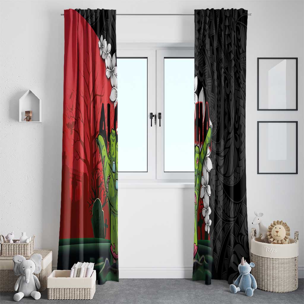 Hawaiian Halloween Window Curtain Horror Shaka Hand with Plumeria and Polynesian Tattoo Blood Color LT03 - Polynesian Pride