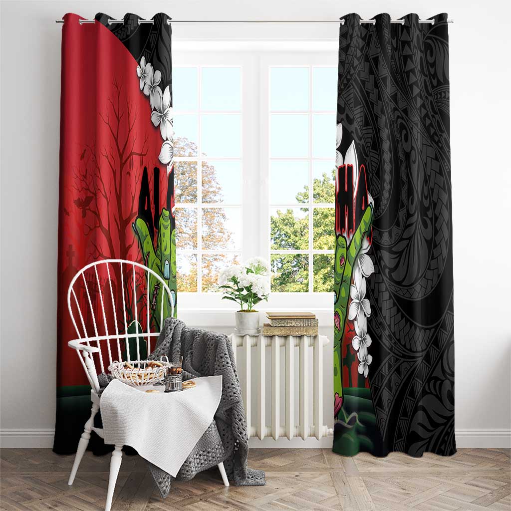 Hawaiian Halloween Window Curtain Horror Shaka Hand with Plumeria and Polynesian Tattoo Blood Color LT03 - Polynesian Pride