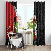 Hawaiian Halloween Window Curtain Horror Shaka Hand with Plumeria and Polynesian Tattoo Blood Color LT03 - Polynesian Pride
