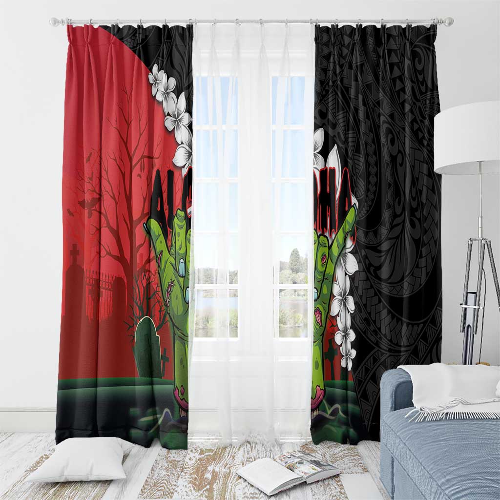 Hawaiian Halloween Window Curtain Horror Shaka Hand with Plumeria and Polynesian Tattoo Blood Color LT03 - Polynesian Pride