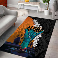 Hawaiian Halloween Area Rug Horror Shaka Hand with Plumeria and Polynesian Tattoo Autumn Color LT03 - Polynesian Pride